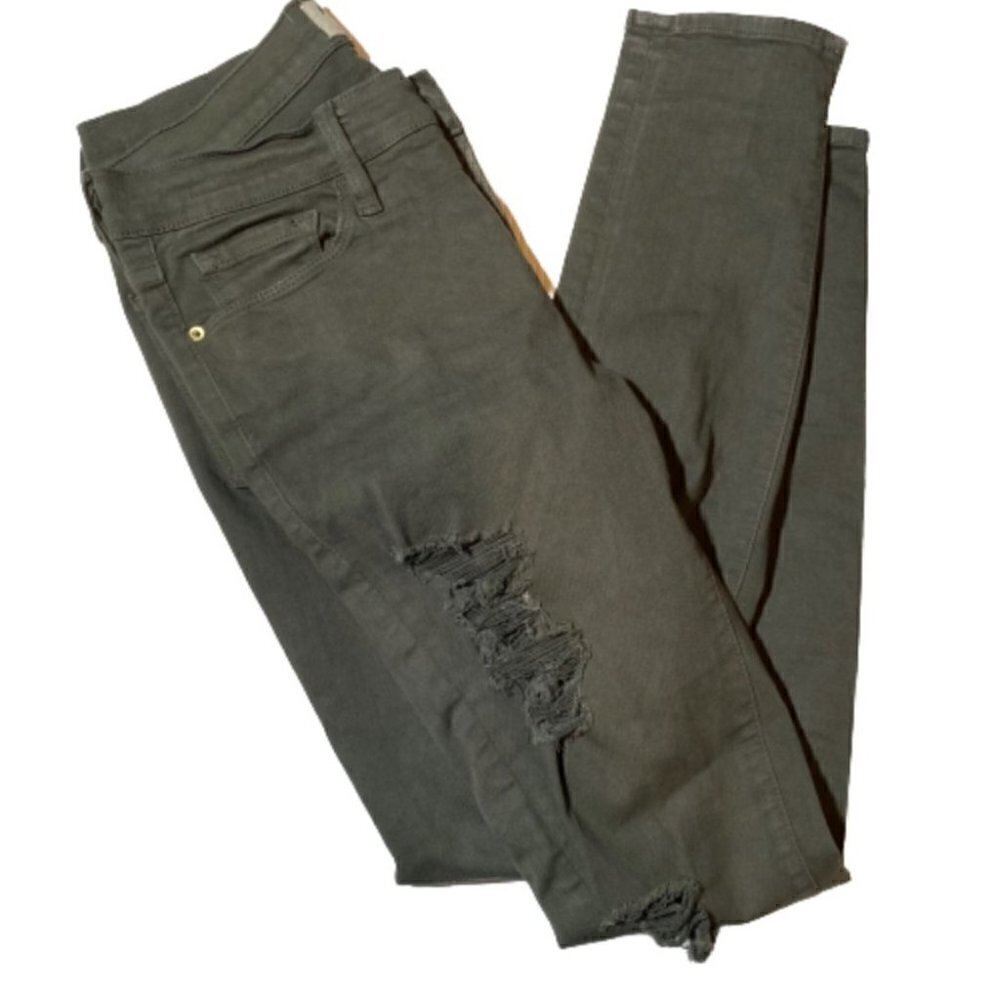 Frame Le Skinny De Jeanne Forest Green Distressed